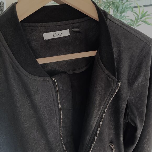 Dex Black Bomber Jacket in Faux Suede - Size Small - Picture 4 of 7